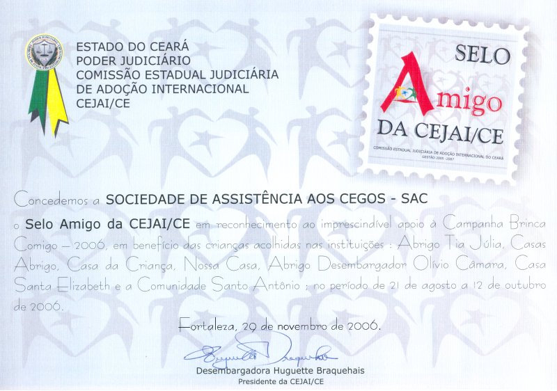 SELO Amigo DA CEJAI/CE - COMISSO ESTADUAL JUDICIRIA DE ADOO INTERNACIONAL DO CEAR GESTO 2005 - 2007