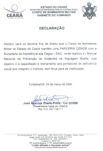 Declarao do Cel BM Jos Ananias Duarte Frota