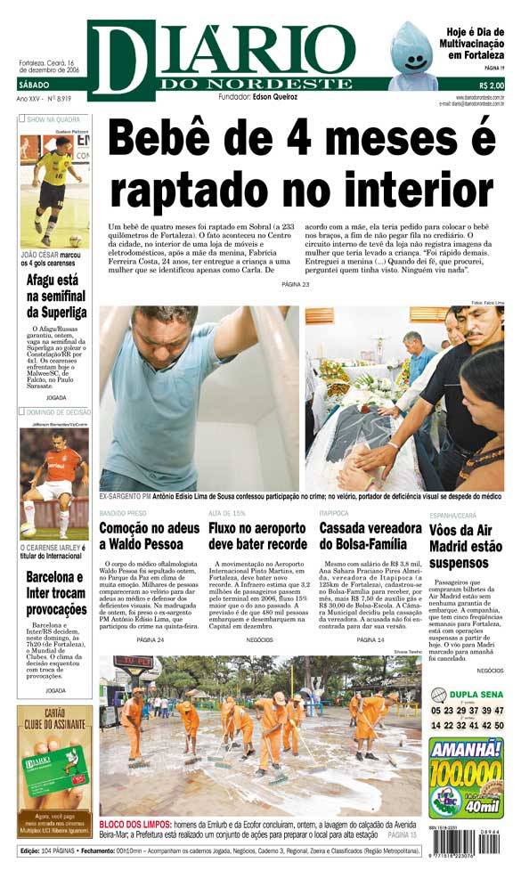 CAPA DO JORNAL DIRIO DO NORDESTE DO DIA 16/12/2006