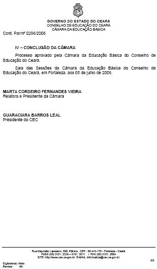 GOVERNO DO ESTADO DO CEAR - CONSELHO DE EDUCAO DO CEAR - CMARA DA EDUCAO BSICA