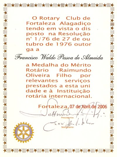 Imagem do Certificado da MEDALHA DO MRITO ROTRIO RAIMUNDO OLIVEIRA FILHO