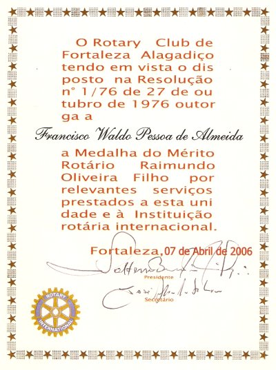 Imagem do Certificado da MEDALHA DO MRITO ROTRIO RAIMUNDO OLIVEIRA FILHO