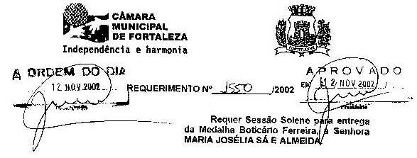 Imagem do cabealho do REQUERIMENTO N 1550/2002 da Cmara Municipal de Fortaleza. Aprovado em 12/NOV/2002